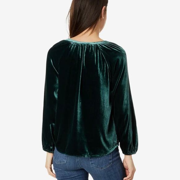 Faherty Silk Velvet Emerald Green V-Neck Blouse Stretch Naomi Sz M - Picture 3 of 11